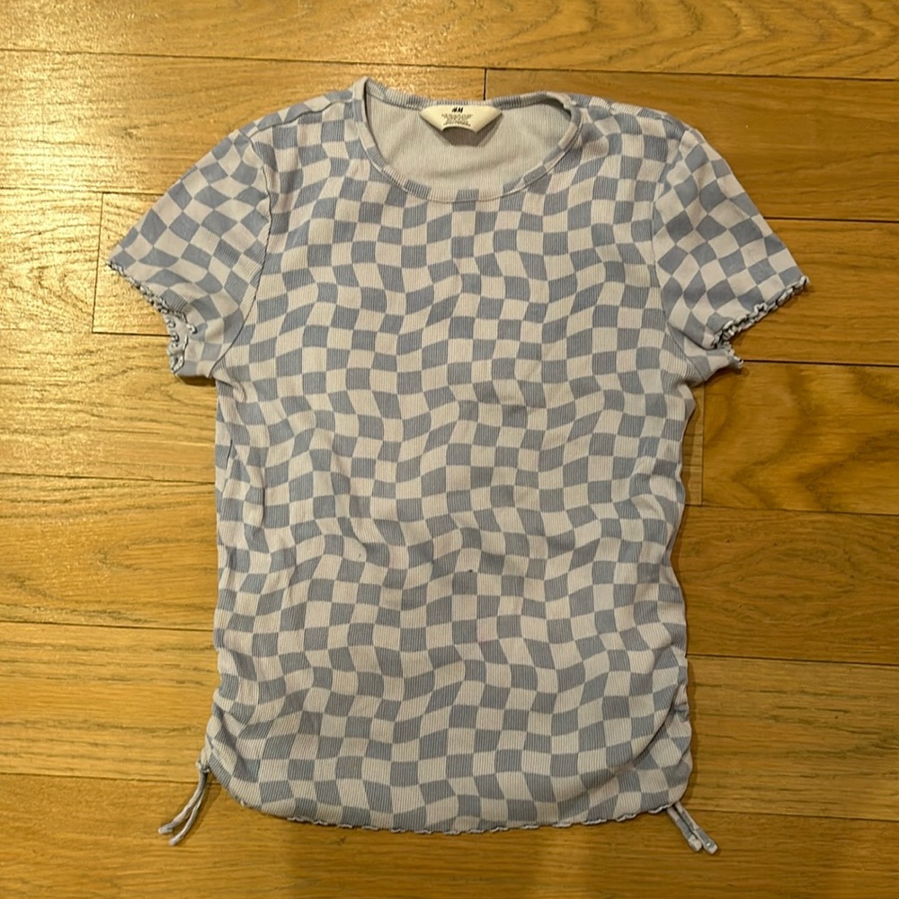 Super cute blue checkered T-shirt.